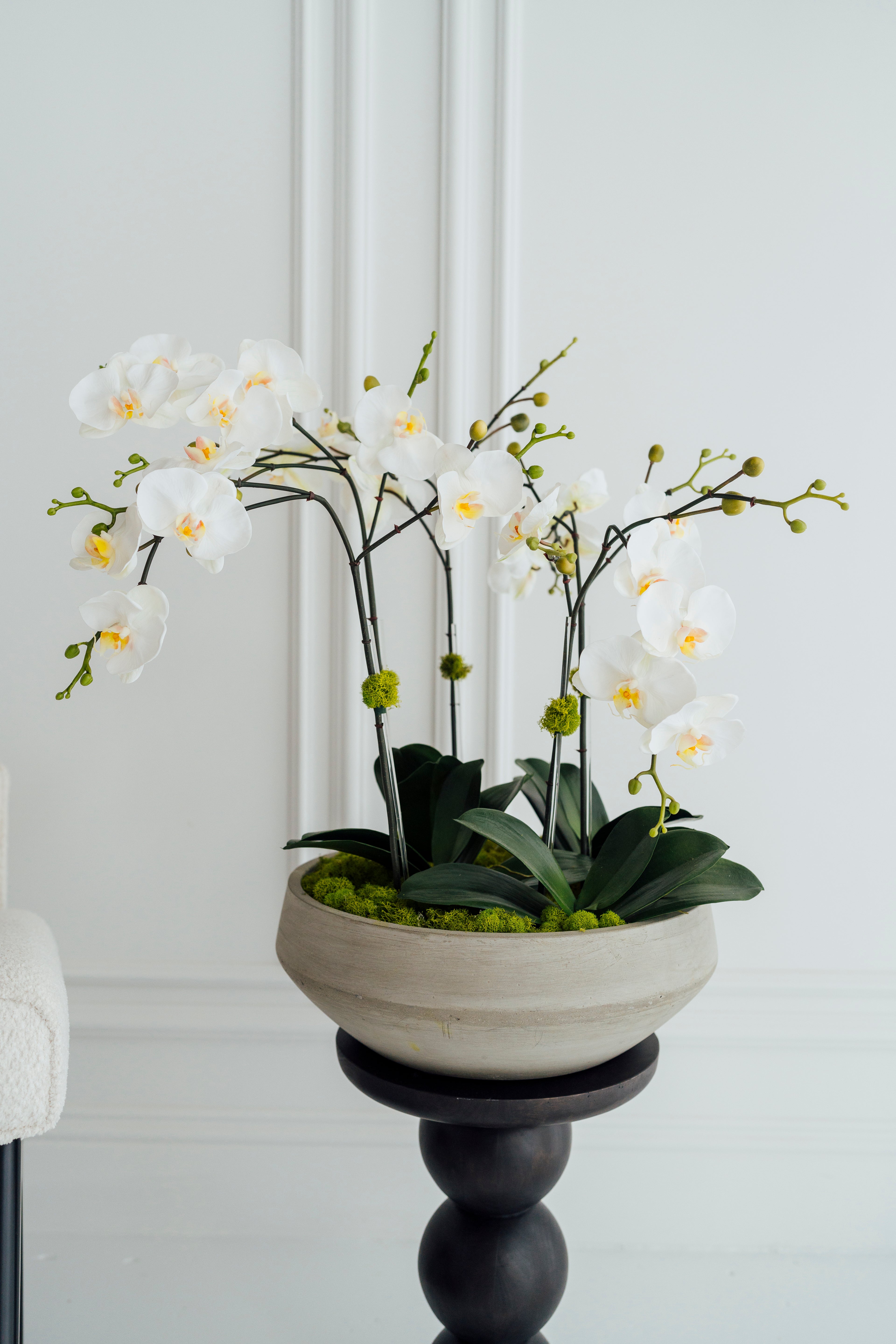 Soie Amour artificial flower XL Orchids in Cement Vase arrangement