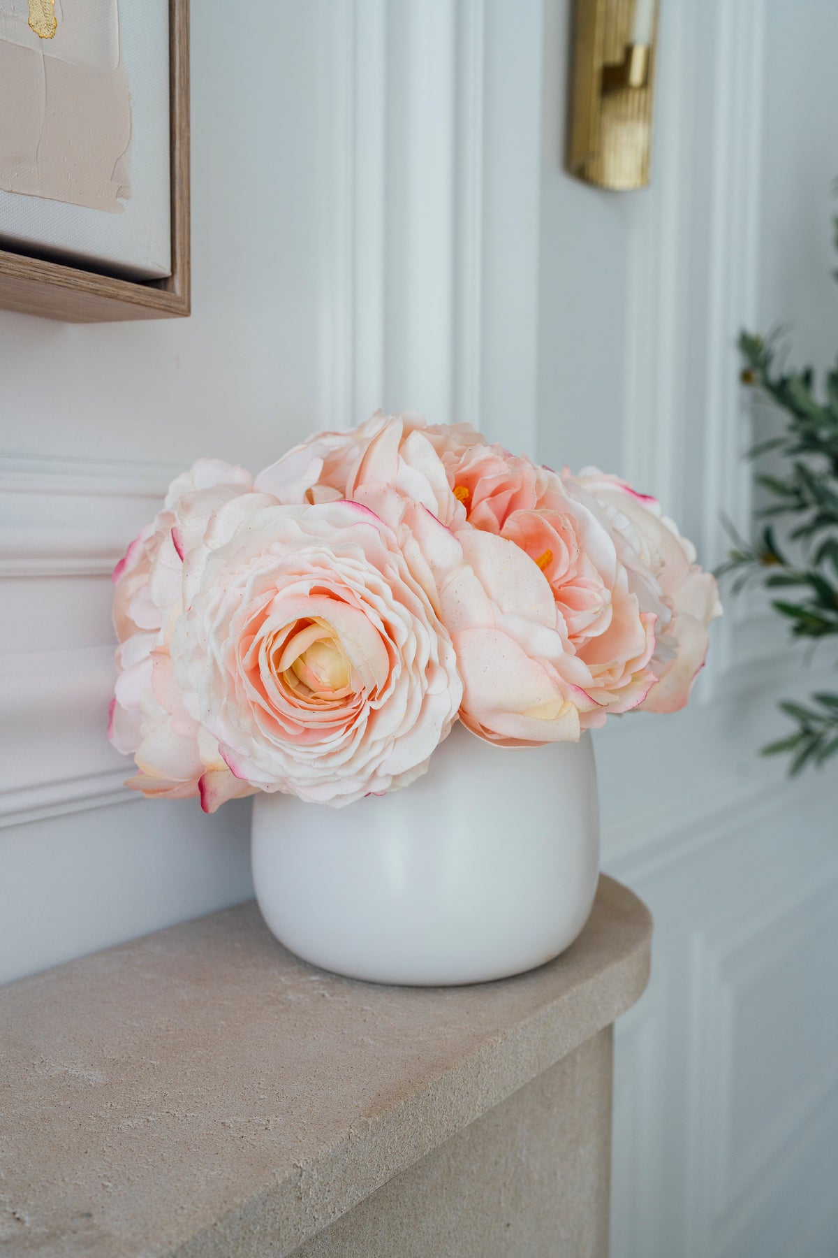 Soie Amour faux flower Pink Peonies Bouquet with soft blush and peach tones