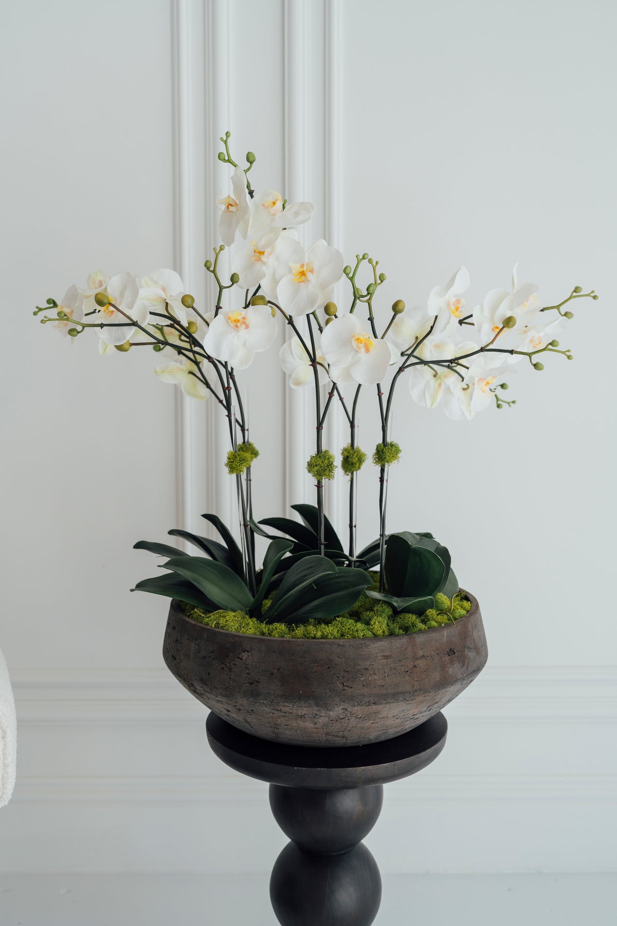Soie Amour faux flower XL Orchids in Rustic Vase arrangement